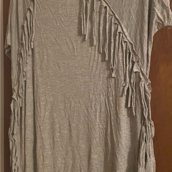 One of my favorites......love this so much.  Grey top/tunic/dress with fringe - Picture 2 of 4